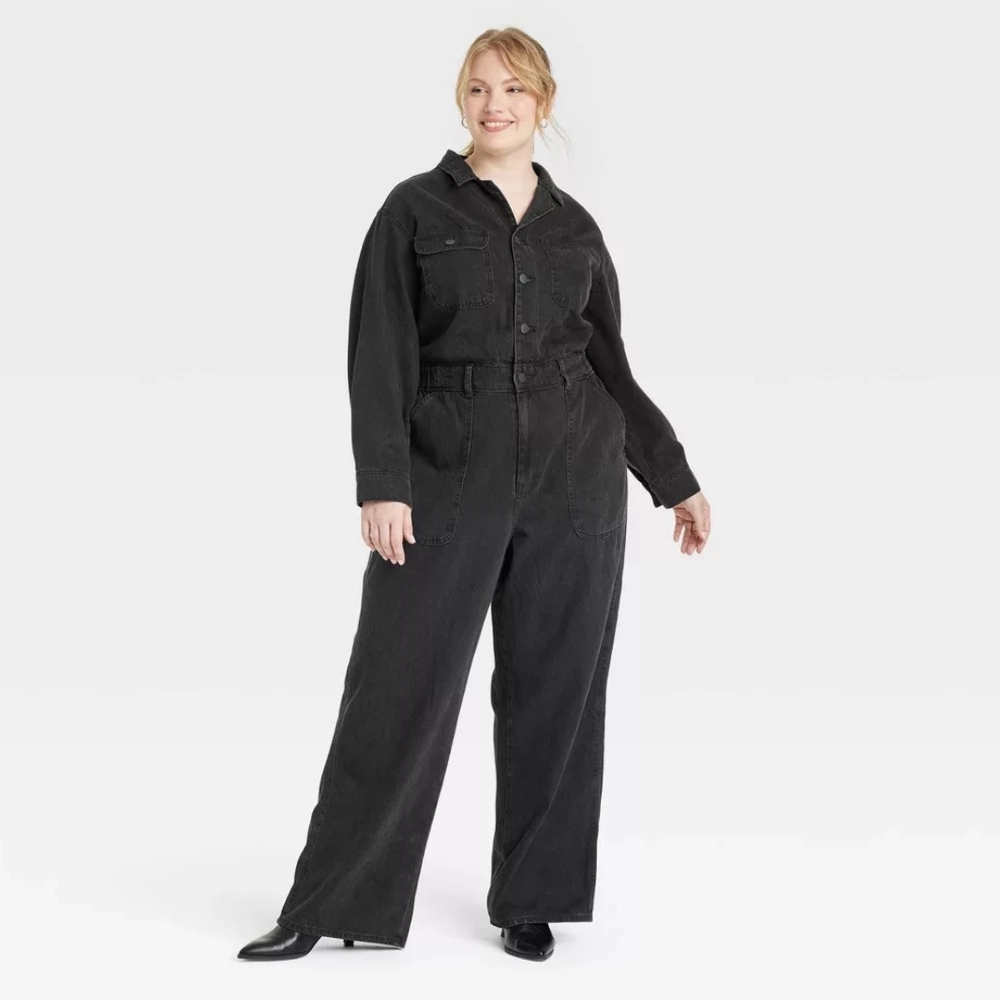 NWT Black Denim Utility Jumpsuit Size 26